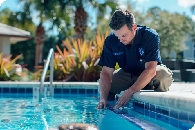 Technician inspecting swimming pool water quality