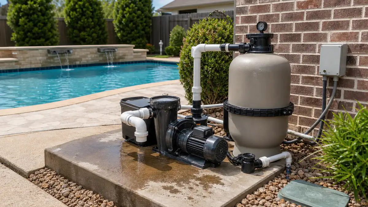 Subtle equipment leak warning sign for pool service Victoria TX