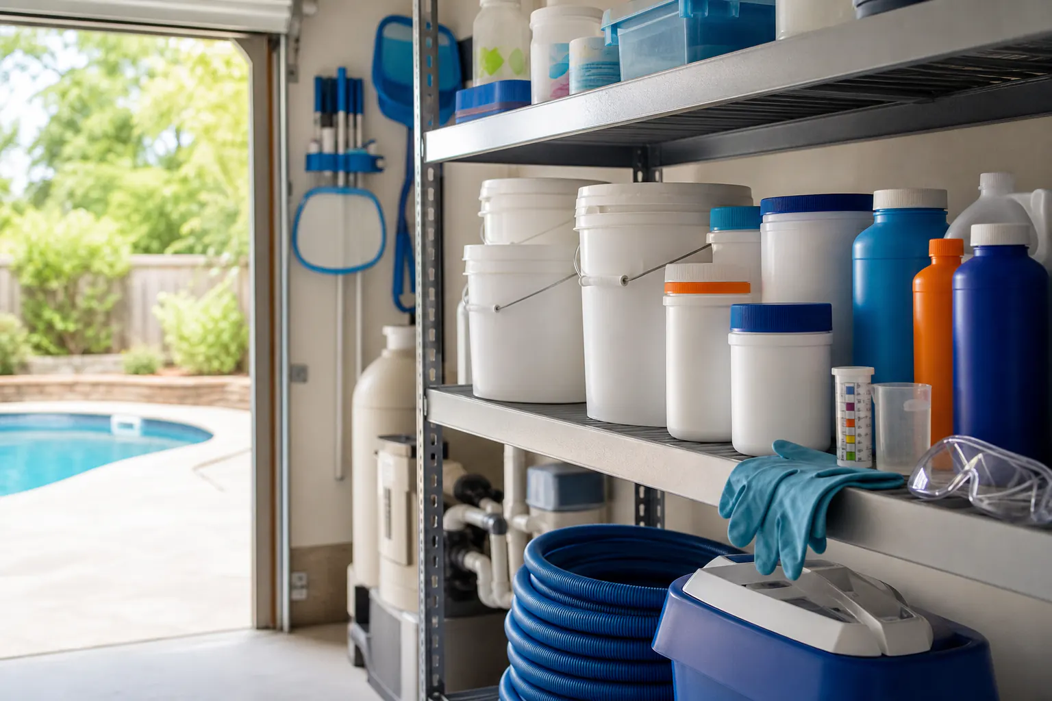 Pool chemicals stored safely for Victoria TX pool maintenance