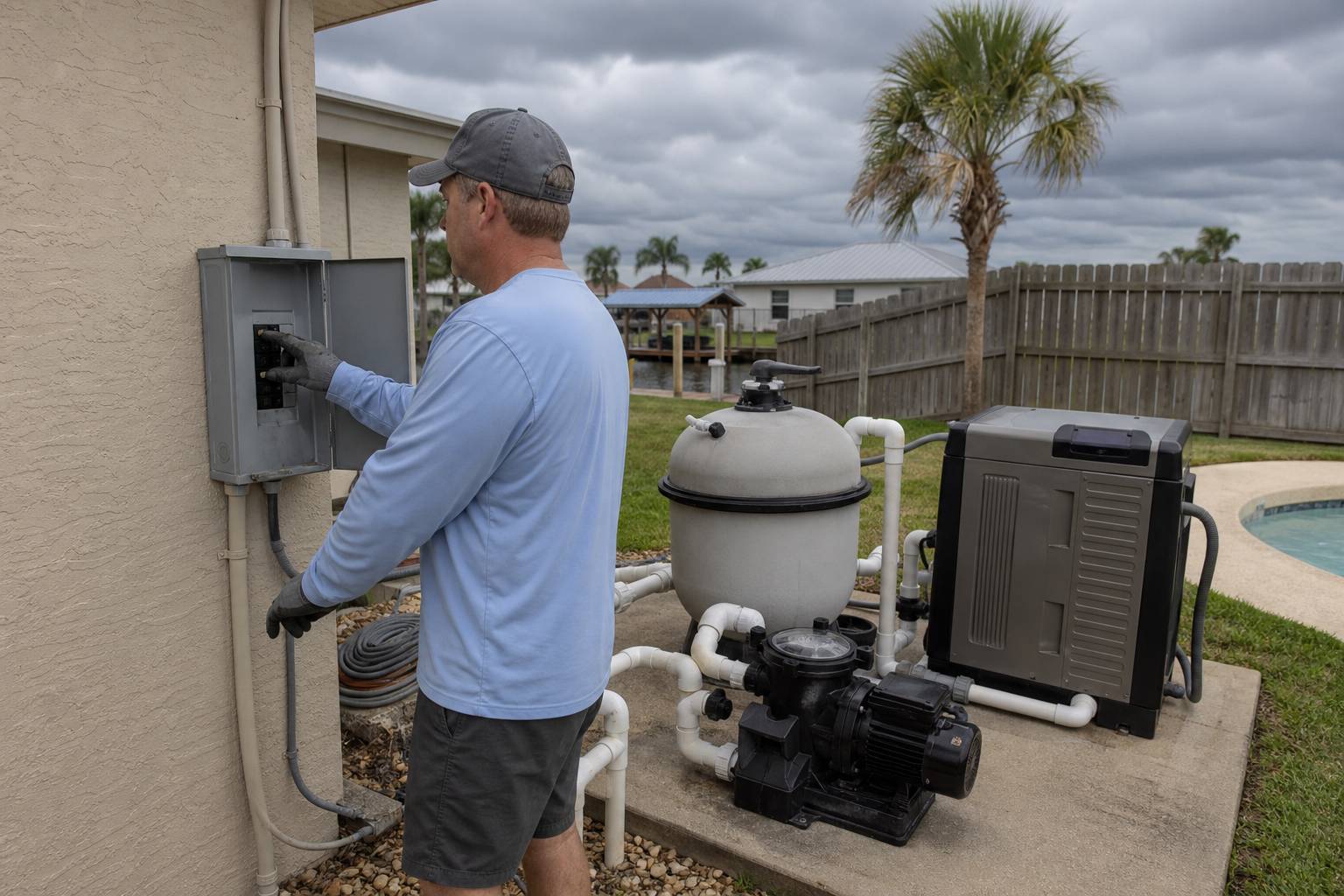 Turning off pool equipment before a Texas Coast hurricane