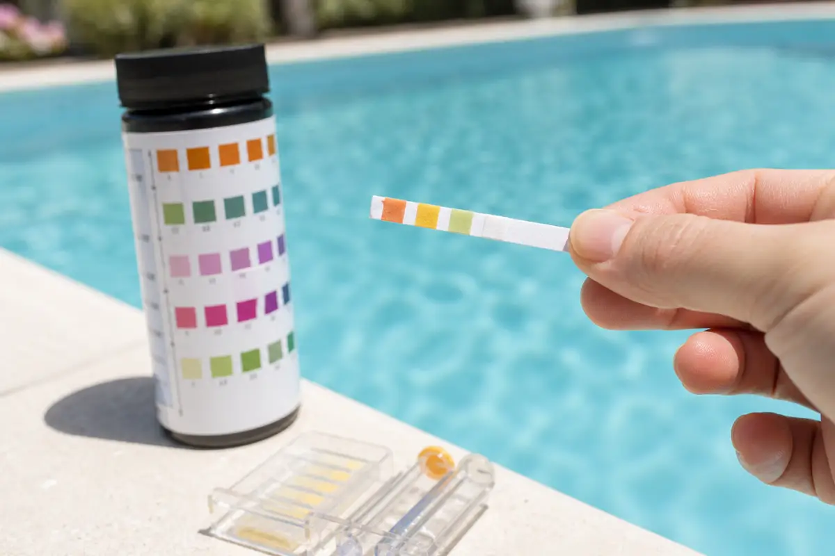 Pool test strip color reading before adding pool chemicals