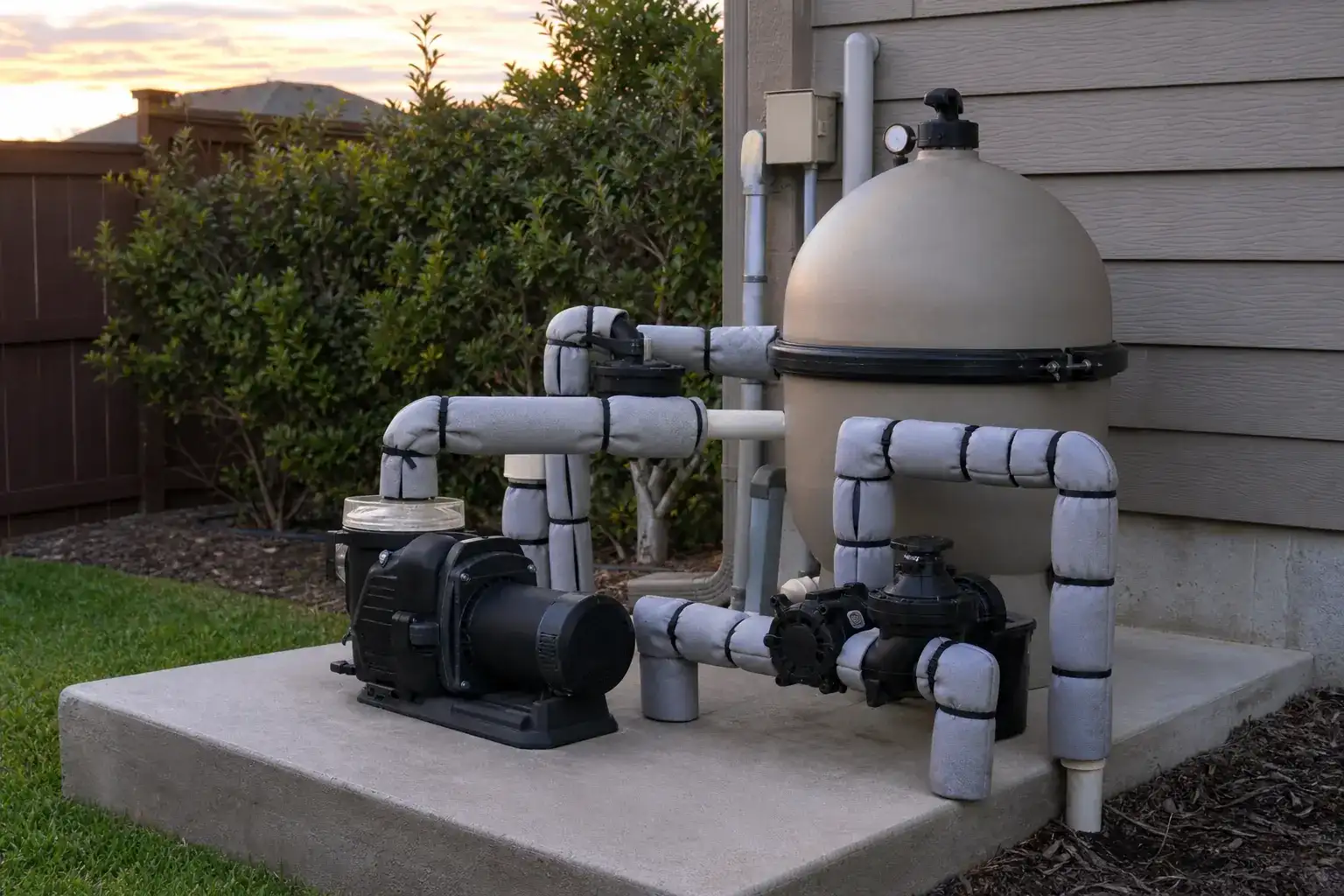Pool pump and plumbing prepared for freezing weather in Victoria TX
